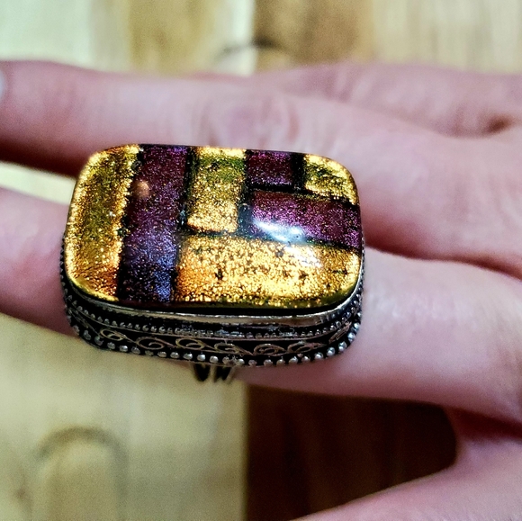 New Huge Dichroic Glass 925 Silver Ring. - Picture 4 of 9